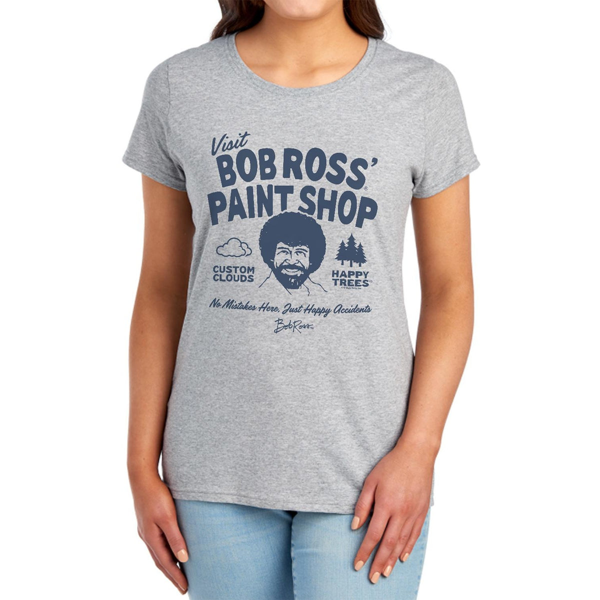 Athletic Heather - Side - Bob Ross Womens-Ladies Paint Shop Fitted T-Shirt