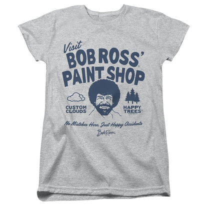 Athletic Heather - Front - Bob Ross Womens-Ladies Paint Shop Fitted T-Shirt