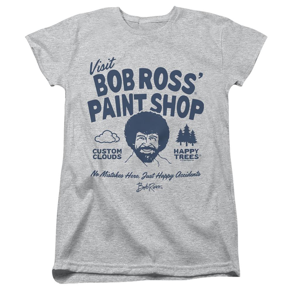 Athletic Heather - Front - Bob Ross Womens-Ladies Paint Shop Fitted T-Shirt