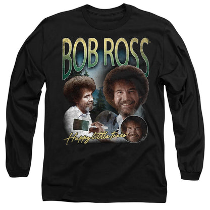 Black - Front - Bob Ross Unisex Adult Homage Long-Sleeved T-Shirt