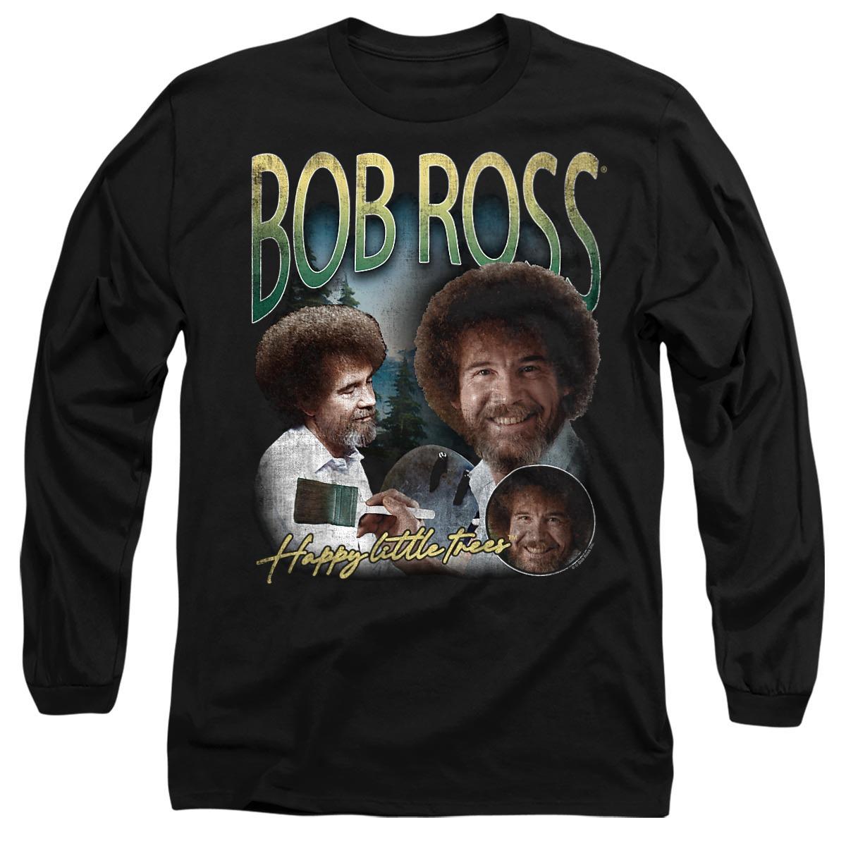 Black - Front - Bob Ross Unisex Adult Homage Long-Sleeved T-Shirt