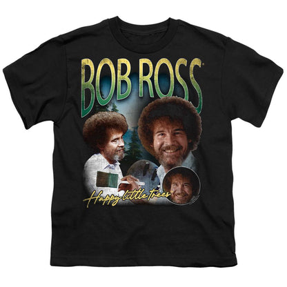 Black - Front - Bob Ross Childrens-Kids Happy Little Trees Homage T-Shirt