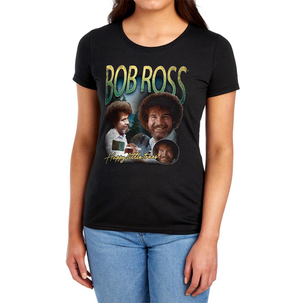 Black - Side - Bob Ross Womens-Ladies Happy Little Trees Homage Fitted T-Shirt