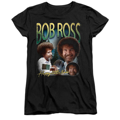 Black - Front - Bob Ross Womens-Ladies Happy Little Trees Homage Fitted T-Shirt