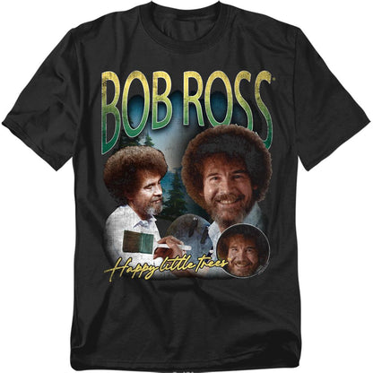 Black - Front - Bob Ross Unisex Adult Happy Little Trees Homage T-Shirt
