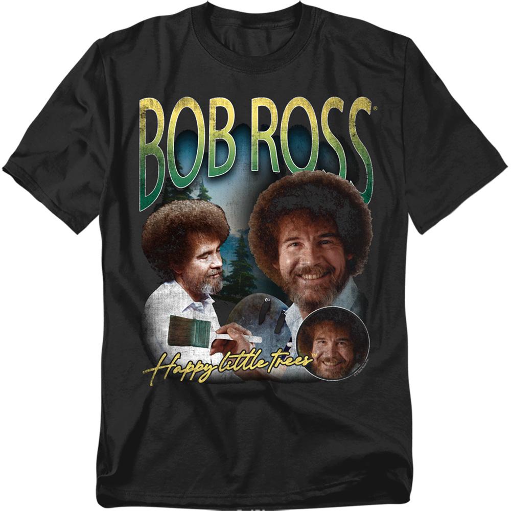 Black - Front - Bob Ross Unisex Adult Happy Little Trees Homage T-Shirt