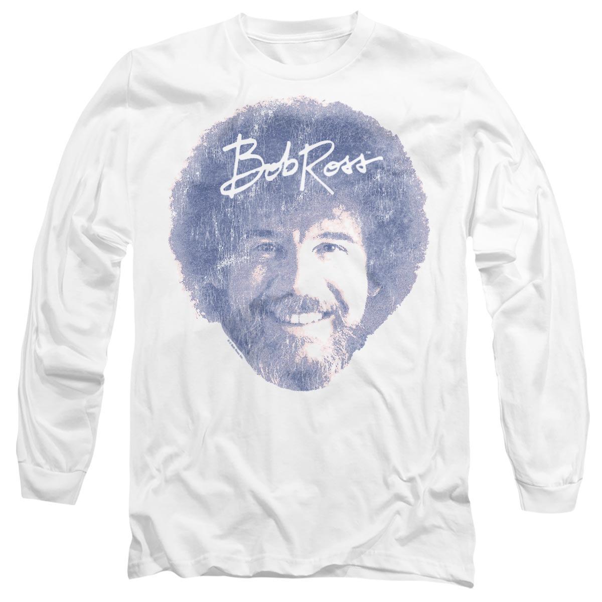 White - Front - Bob Ross Unisex Adult Face Long-Sleeved T-Shirt