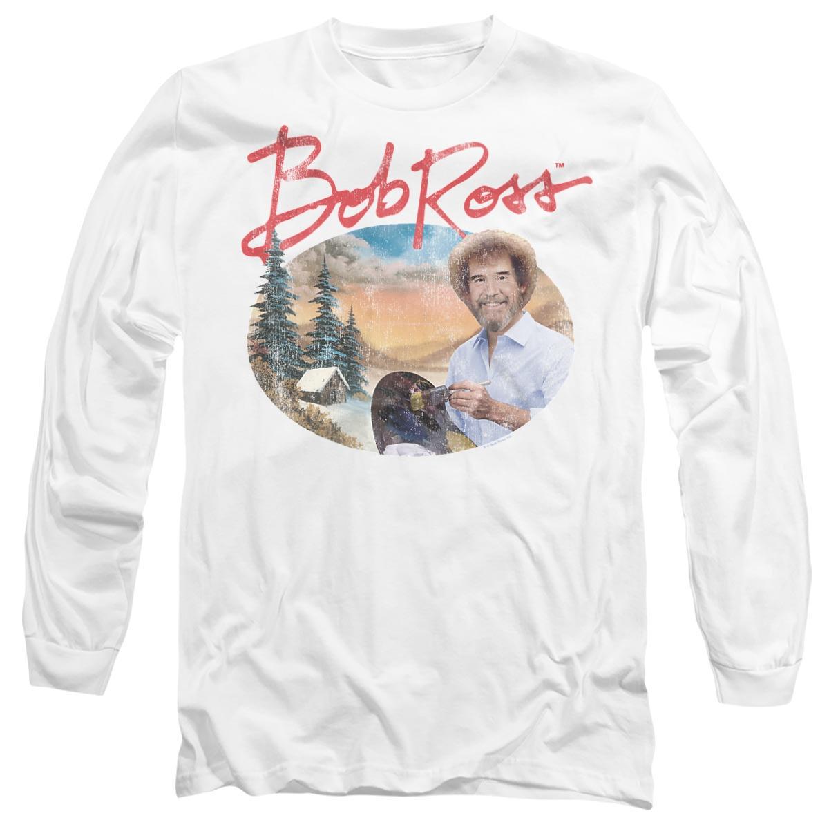 White - Front - Bob Ross Unisex Adult A Warm Winter Long-Sleeved T-Shirt