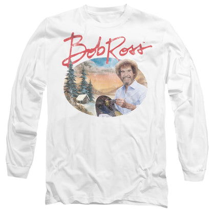 White - Front - Bob Ross Unisex Adult A Warm Winter Long-Sleeved T-Shirt