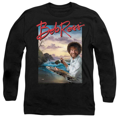 Black - Front - Bob Ross Unisex Adult Ocean Painter Long-Sleeved T-Shirt