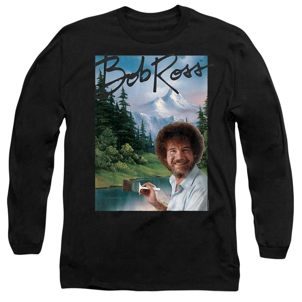 Black - Front - Bob Ross Unisex Adult Mountain Painter Long-Sleeved T-Shirt