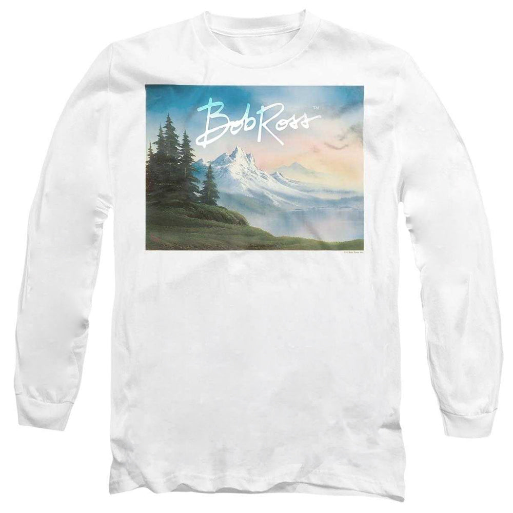 White - Front - Bob Ross Unisex Adult Landscape Signature Long-Sleeved T-Shirt