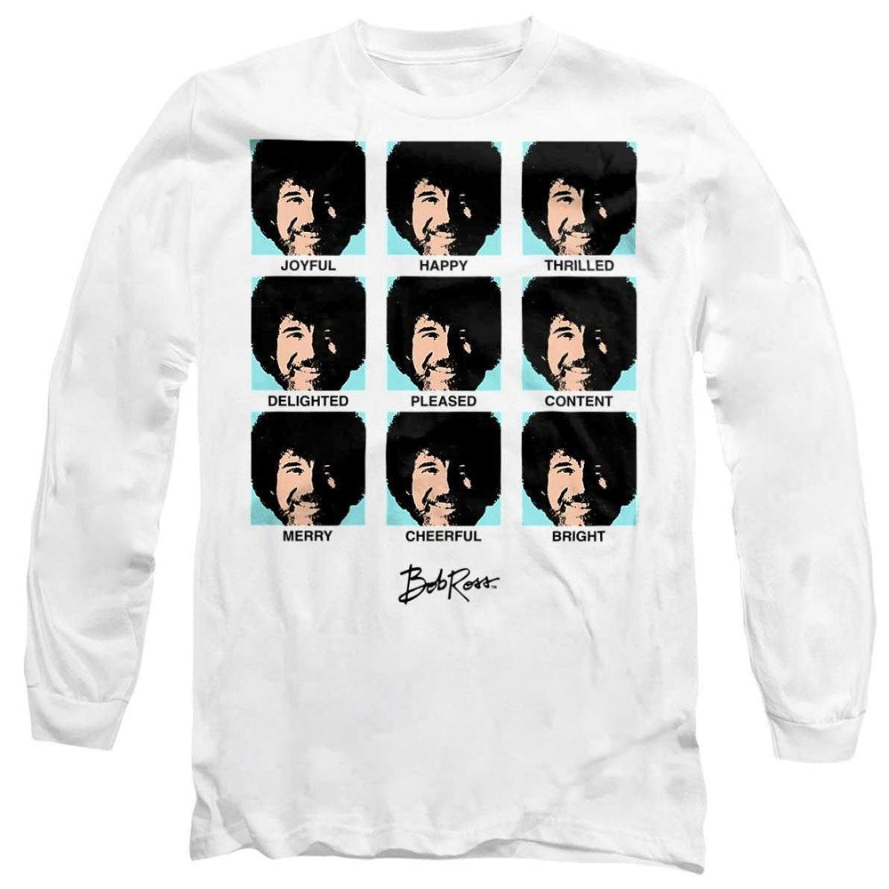 White - Front - Bob Ross Unisex Adult Many Faces Of Bob Pop Art Long-Sleeved T-Shirt