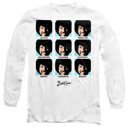 White - Front - Bob Ross Unisex Adult Many Faces Of Bob Pop Art Long-Sleeved T-Shirt