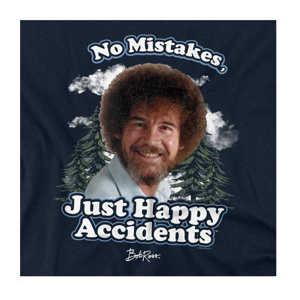 Navy - Side - Bob Ross Unisex Adult Just Happy Accidents Clouds Long-Sleeved T-Shirt