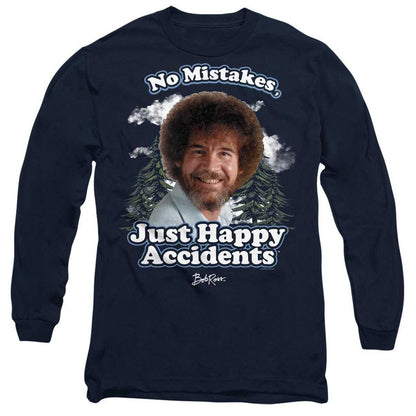 Navy - Front - Bob Ross Unisex Adult Just Happy Accidents Clouds Long-Sleeved T-Shirt