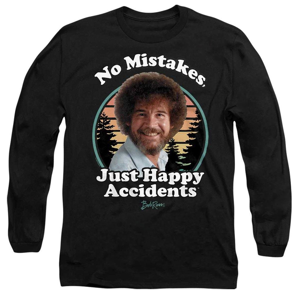 Black - Front - Bob Ross Unisex Adult Retro Long-Sleeved T-Shirt