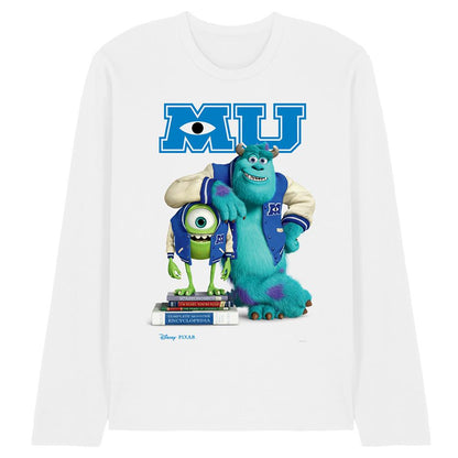 White - Front - Monsters University Unisex Adult Mike & Sulley Pose Long-Sleeved T-Shirt