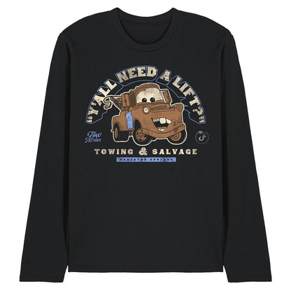 Black - Front - Cars Unisex Adult Tow Mater Retro Long-Sleeved T-Shirt