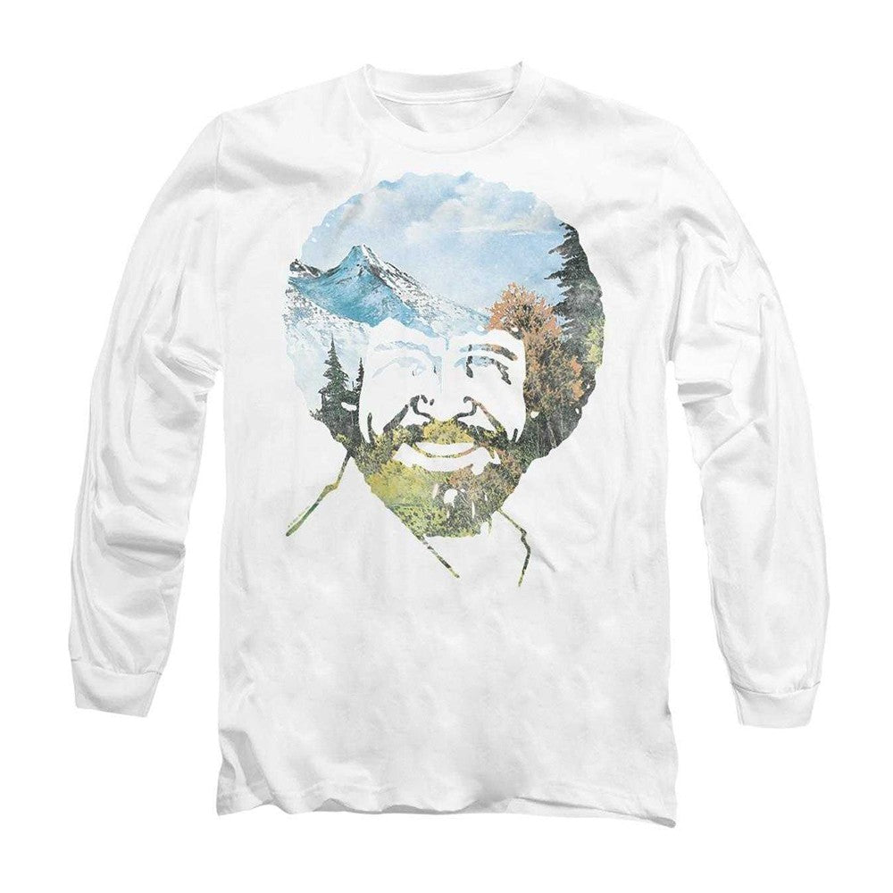 White - Front - Bob Ross Unisex Adult Valley Hair Long-Sleeved T-Shirt