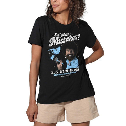 Black - Lifestyle - Bob Ross Womens-Ladies Ever Make Mistakes? T-Shirt