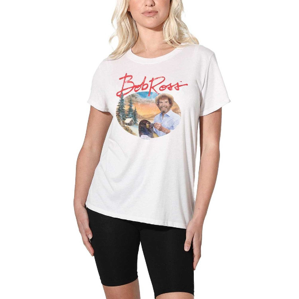 White - Lifestyle - Bob Ross Womens-Ladies A Warm Winter Regular T-Shirt