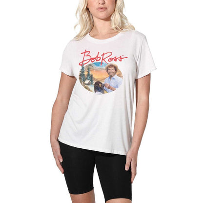 White - Lifestyle - Bob Ross Womens-Ladies A Warm Winter Regular T-Shirt