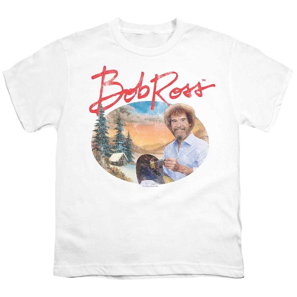 White - Front - Bob Ross Childrens-Kids A Warm Winter T-Shirt
