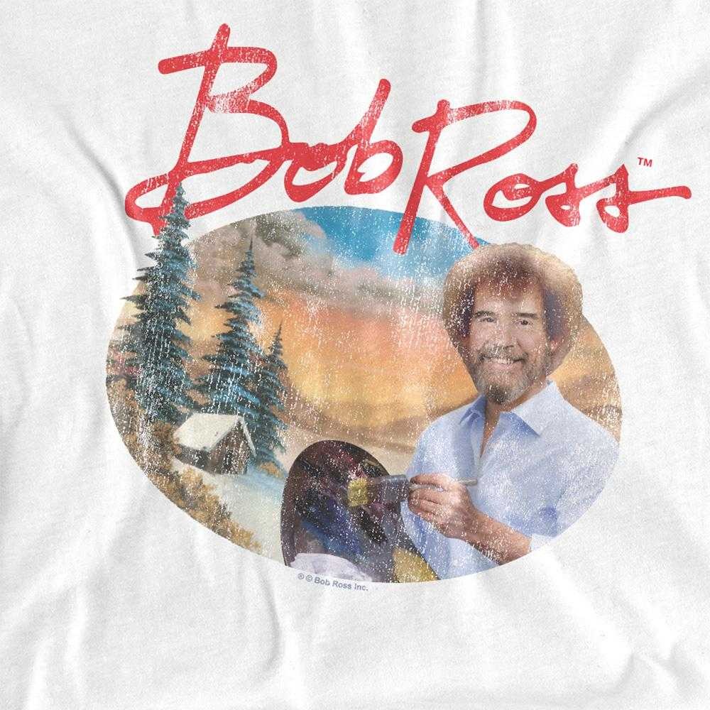 White - Side - Bob Ross Womens-Ladies A Warm Winter Fitted T-Shirt