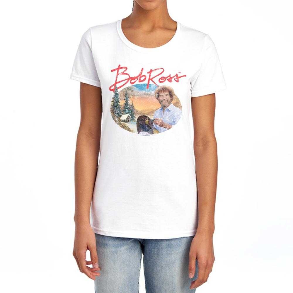 White - Lifestyle - Bob Ross Womens-Ladies A Warm Winter Fitted T-Shirt