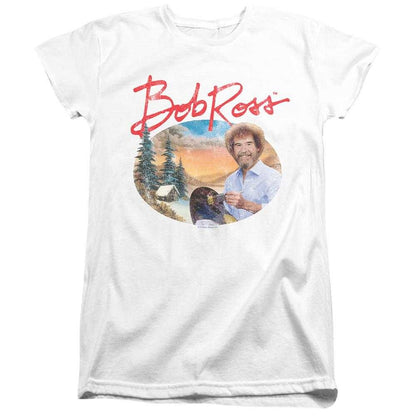White - Front - Bob Ross Womens-Ladies A Warm Winter Fitted T-Shirt