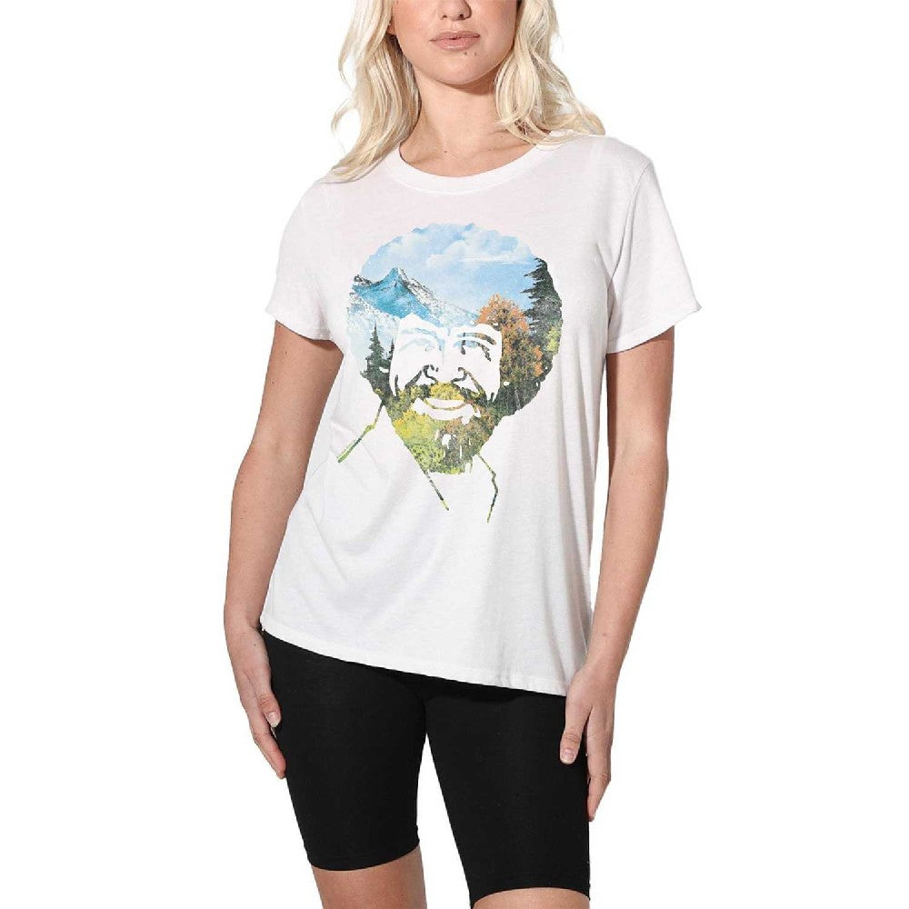 White - Lifestyle - Bob Ross Womens-Ladies Valley Hair Regular T-Shirt