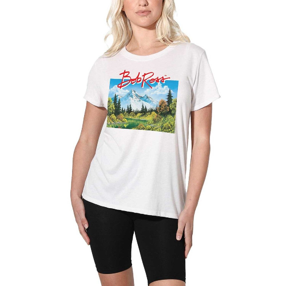 White - Lifestyle - Bob Ross Womens-Ladies Valley Signature Regular T-Shirt