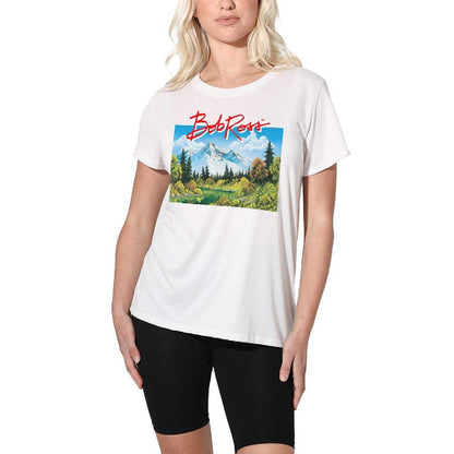 White - Lifestyle - Bob Ross Womens-Ladies Valley Signature Regular T-Shirt