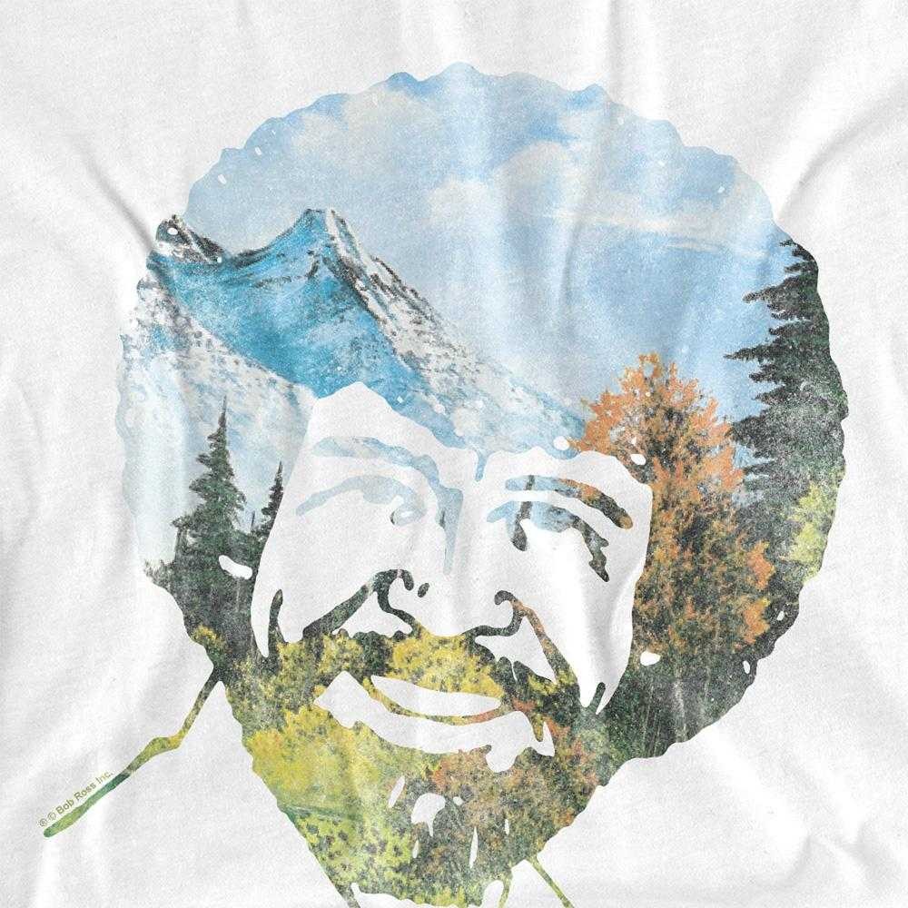 White - Side - Bob Ross Womens-Ladies Valley Hair Fitted T-Shirt