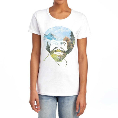 White - Lifestyle - Bob Ross Womens-Ladies Valley Hair Fitted T-Shirt