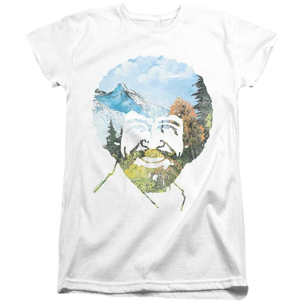 White - Front - Bob Ross Womens-Ladies Valley Hair Fitted T-Shirt