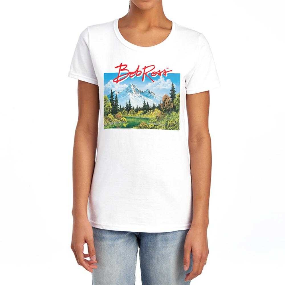 White - Lifestyle - Bob Ross Womens-Ladies Valley Signature Fitted T-Shirt