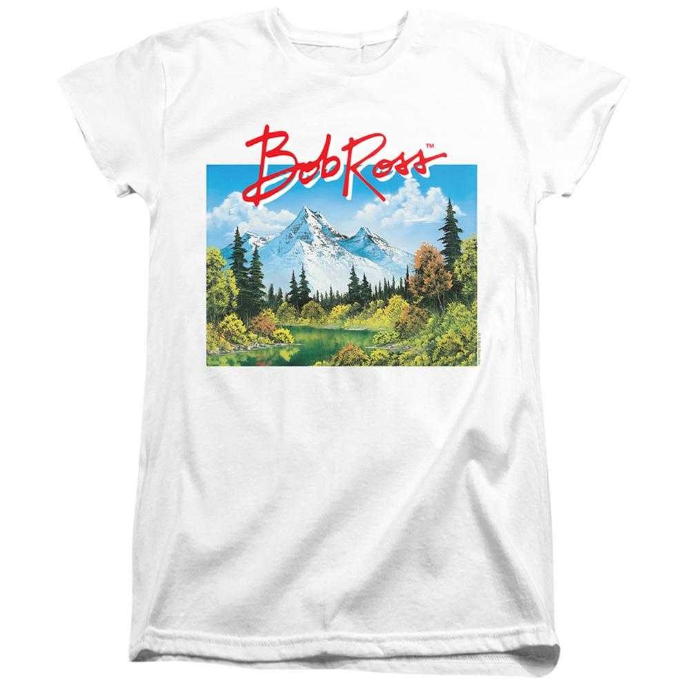 White - Front - Bob Ross Womens-Ladies Valley Signature Fitted T-Shirt