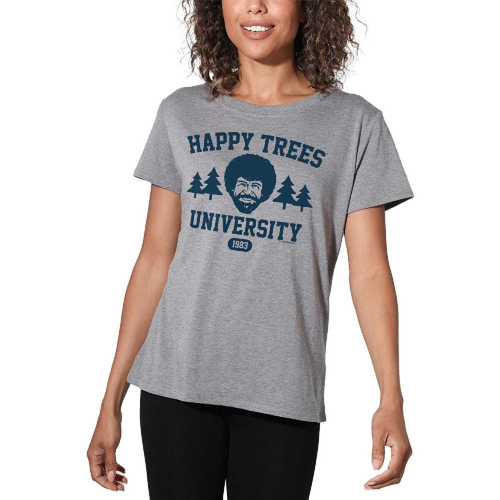 Athletic Heather - Lifestyle - Bob Ross Womens-Ladies Happy Trees University T-Shirt