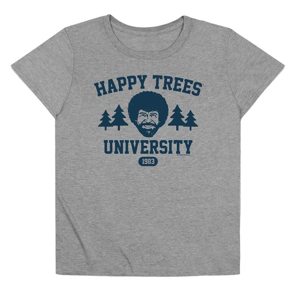 Athletic Heather - Front - Bob Ross Womens-Ladies Happy Trees University T-Shirt