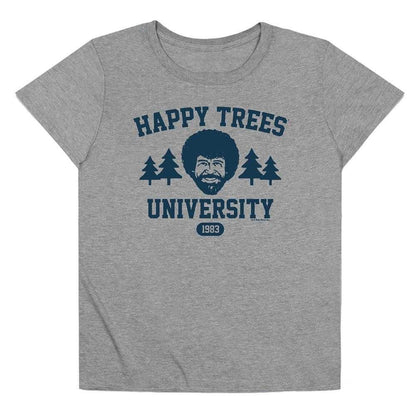 Athletic Heather - Front - Bob Ross Womens-Ladies Happy Trees University T-Shirt