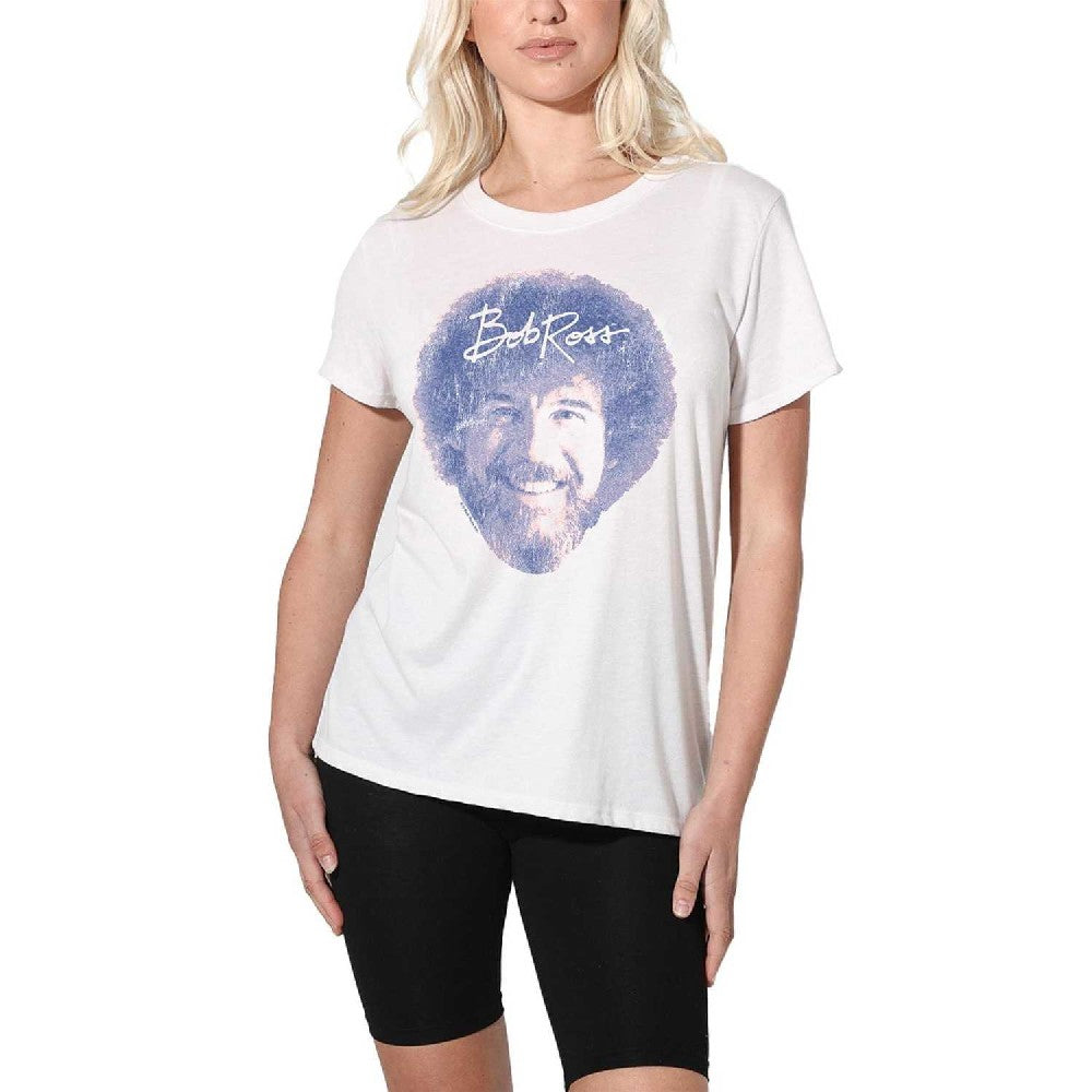 White - Lifestyle - Bob Ross Womens-Ladies Face Regular T-Shirt