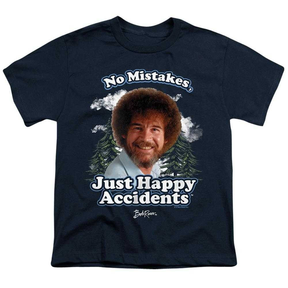 Navy - Front - Bob Ross Childrens-Kids Just Happy Accidents Clouds T-Shirt