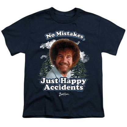 Navy - Front - Bob Ross Childrens-Kids Just Happy Accidents Clouds T-Shirt