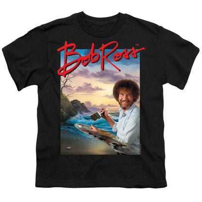 Black - Front - Bob Ross Childrens-Kids Ocean Painter T-Shirt
