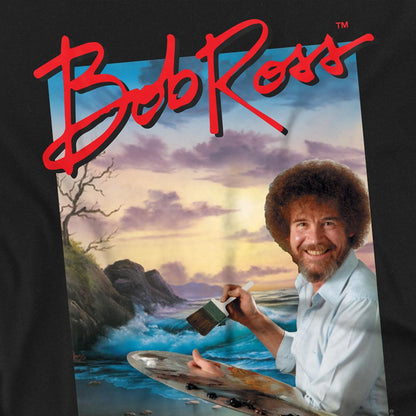 Black - Side - Bob Ross Womens-Ladies Ocean Painter Fitted T-Shirt