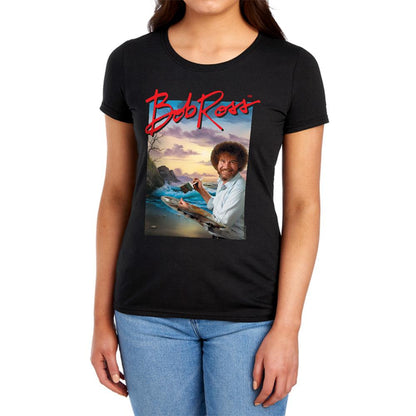 Black - Lifestyle - Bob Ross Womens-Ladies Ocean Painter Fitted T-Shirt