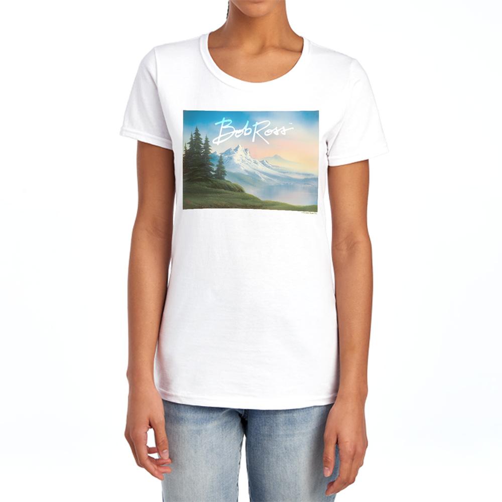 White - Lifestyle - Bob Ross Womens-Ladies Landscape Signature Fitted T-Shirt