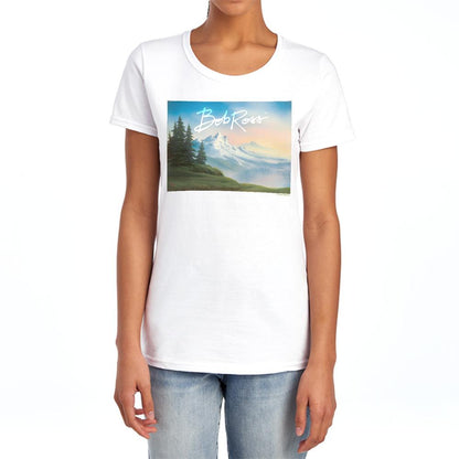 White - Lifestyle - Bob Ross Womens-Ladies Landscape Signature Fitted T-Shirt